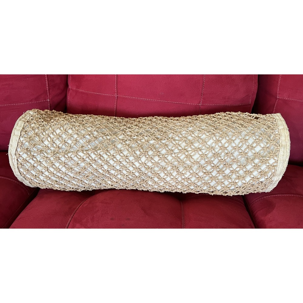 FLORABELLA Home Hand Crafted Crochet Natural Rafia Bolster Pillow Cover